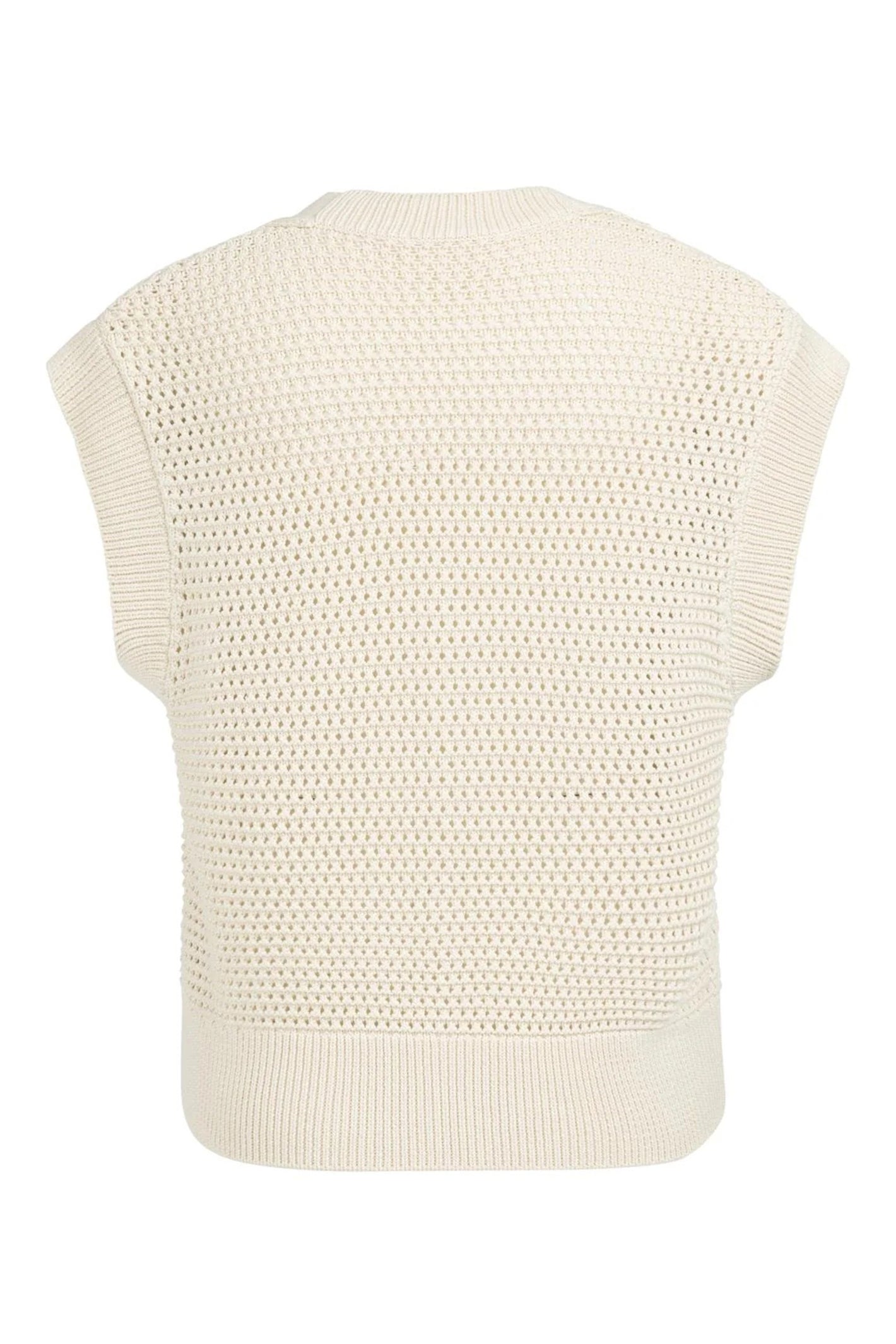 Yaya 01-010154-604 Creme Beige Sleeveless Mesh Knit Zip Front Cardigan