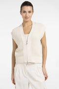 Yaya 01-010154-604 Creme Beige Sleeveless Mesh Knit Zip Front Cardigan