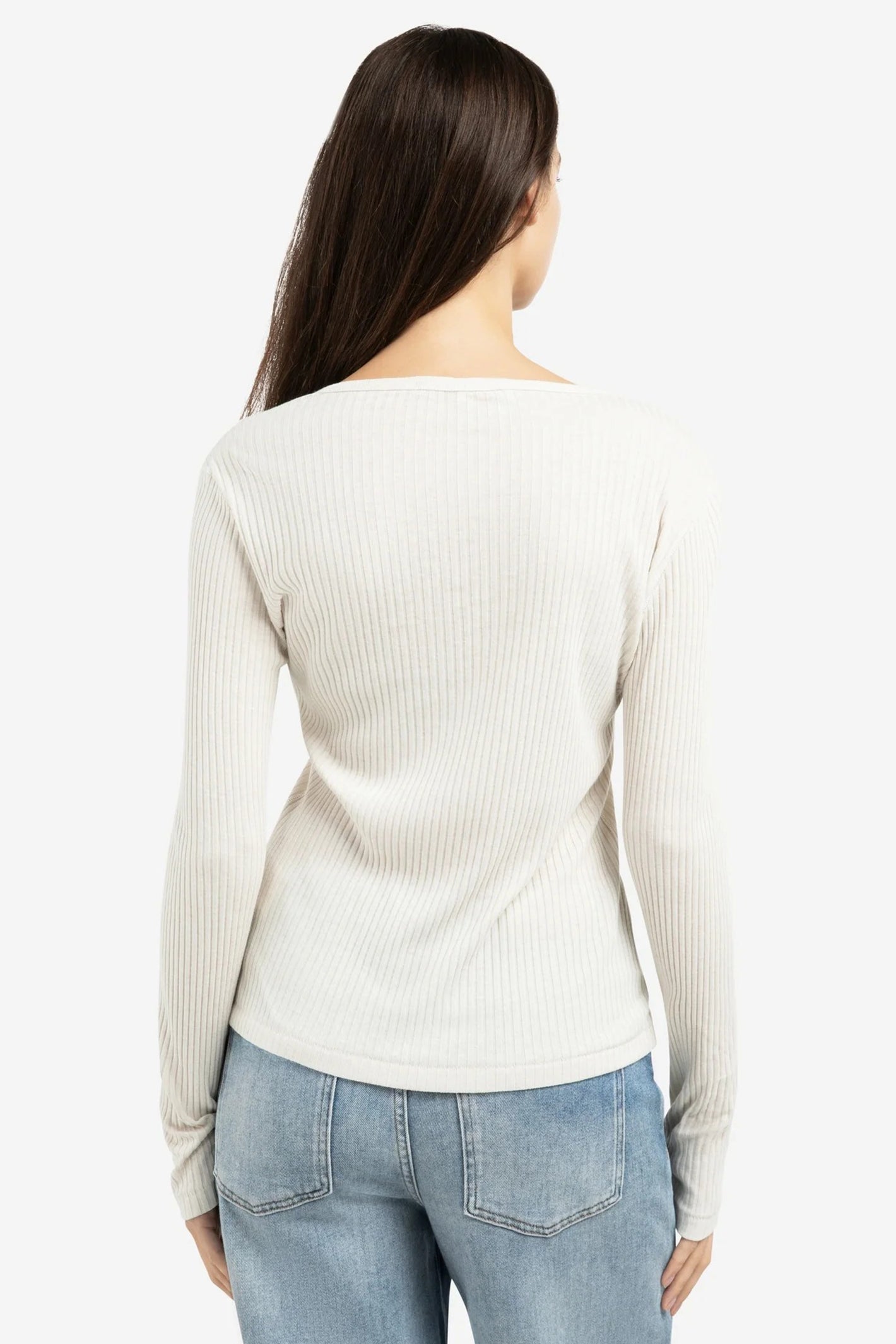 Yaya 01-709348-601 Snowfall White Ribbed Long Sleeve Cotton Top