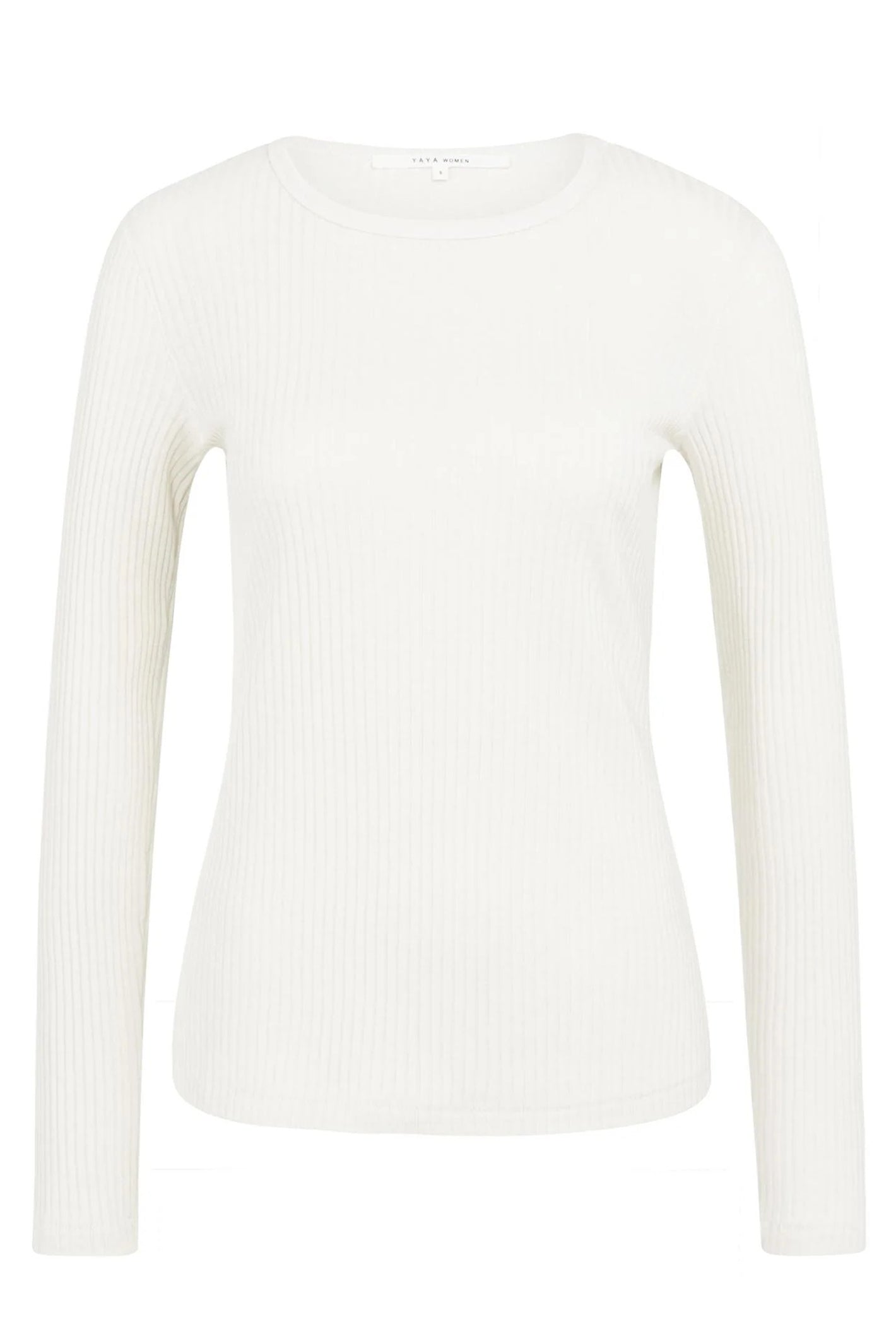 Yaya 01-709348-601 Snowfall White Ribbed Long Sleeve Cotton Top