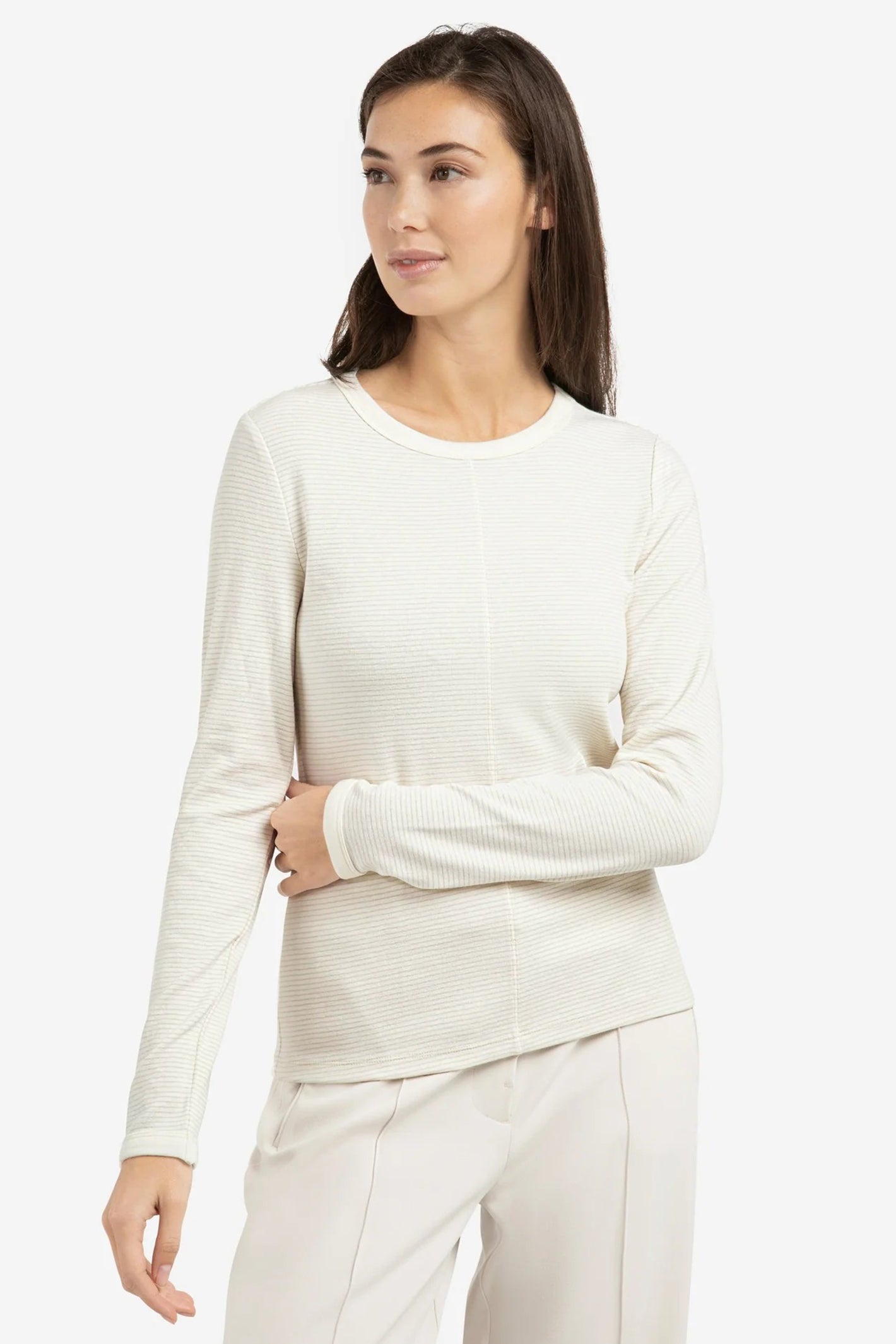 Yaya 01-709352-602 Kit Beige Dessin Stripe Long Sleeve Top