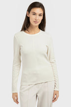 Yaya 01-709352-602 Kit Beige Dessin Stripe Long Sleeve Top