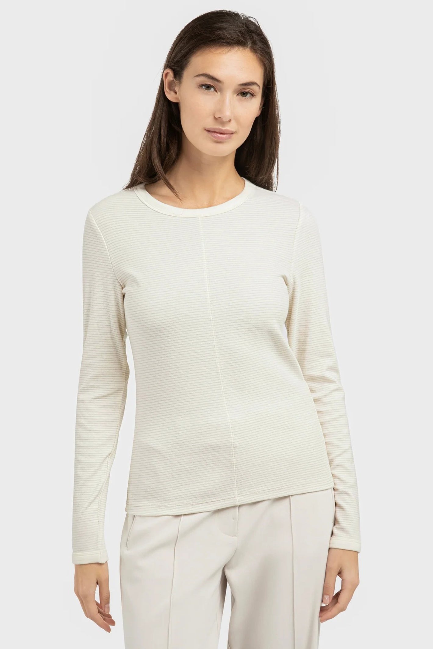Yaya 01-709352-602 Kit Beige Dessin Stripe Long Sleeve Top