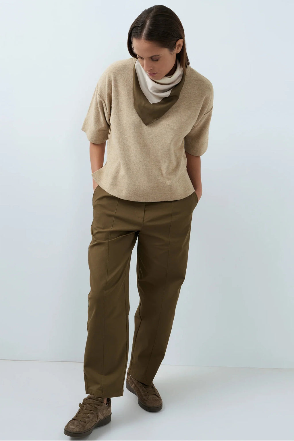 Yaya Beige Melange Top 01-000621-608, front view