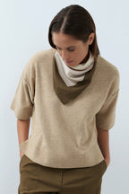 Yaya Beige Melange Top 01-000621-608, neckline detail