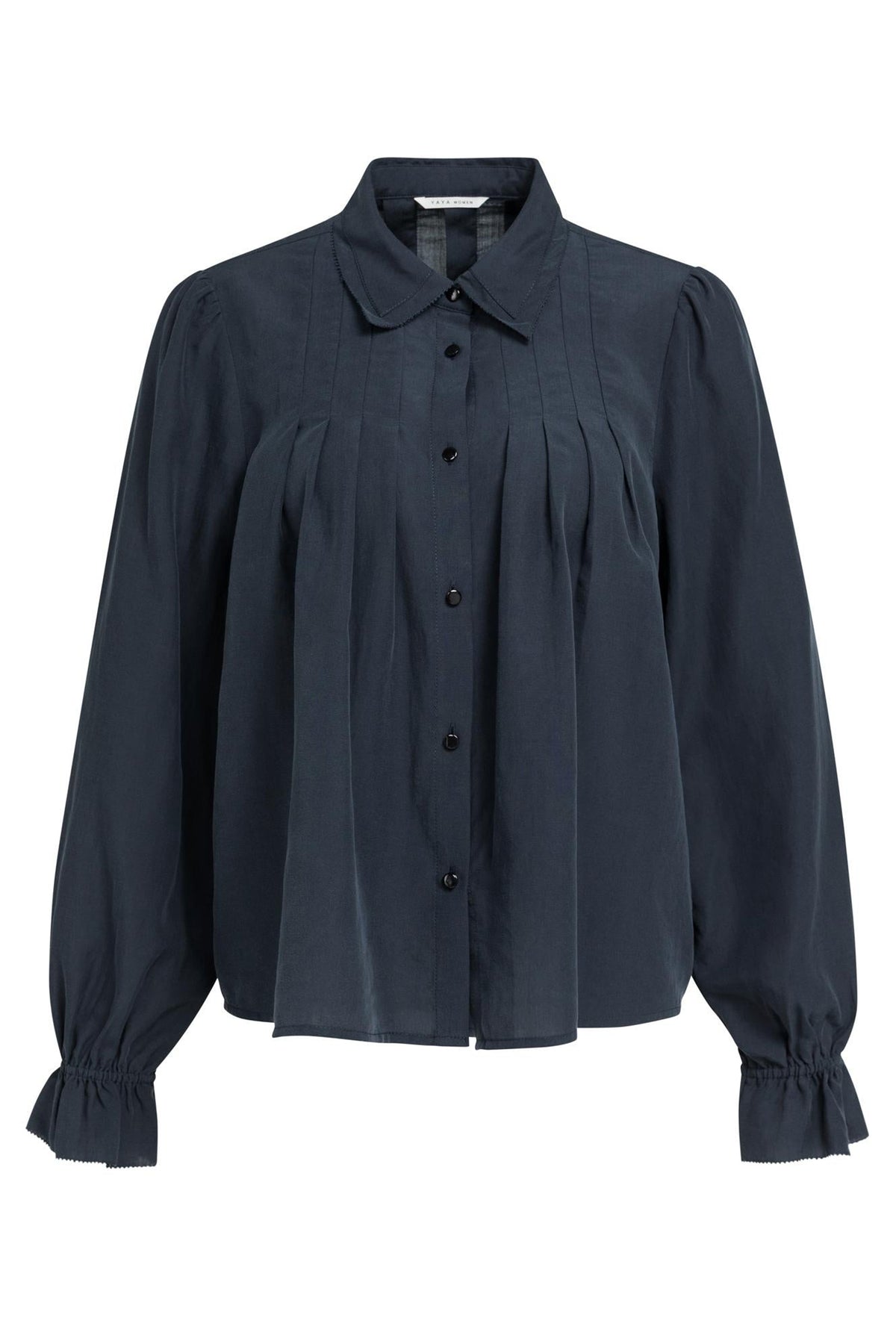 Yaya Cat Black Sheer Pleated Blouse 01-201246-609, front packshot