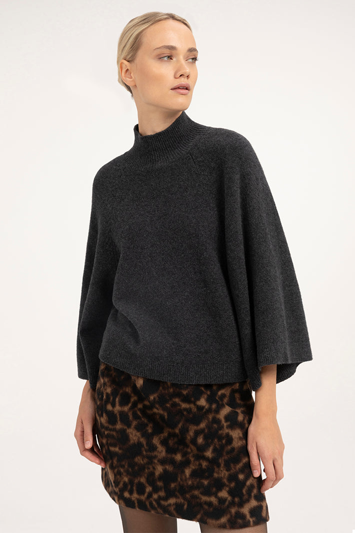 Yaya Cocoa Leopard Mini Skirt 01-401103-610, three-quarter view on model