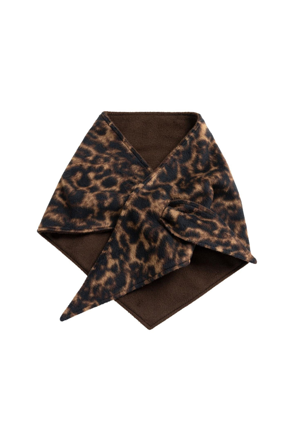 Yaya Cocoa Brown Dessin Reversible Leopard Triangle Scarf 03-501063-610, tied packshot