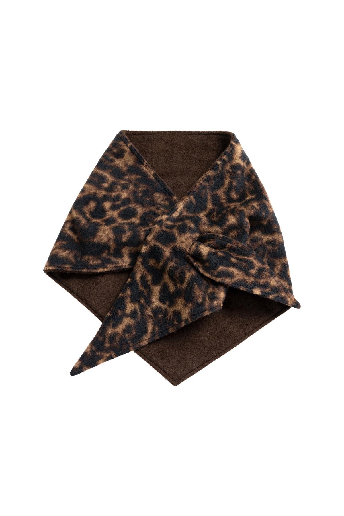 Yaya Cocoa Brown Dessin Reversible Leopard Triangle Scarf 03-501063-610, tied packshot