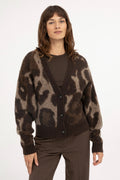 Yaya Cocoa Brown Dessin Wool Batwing Cardigan 01-010182-610, front view on model