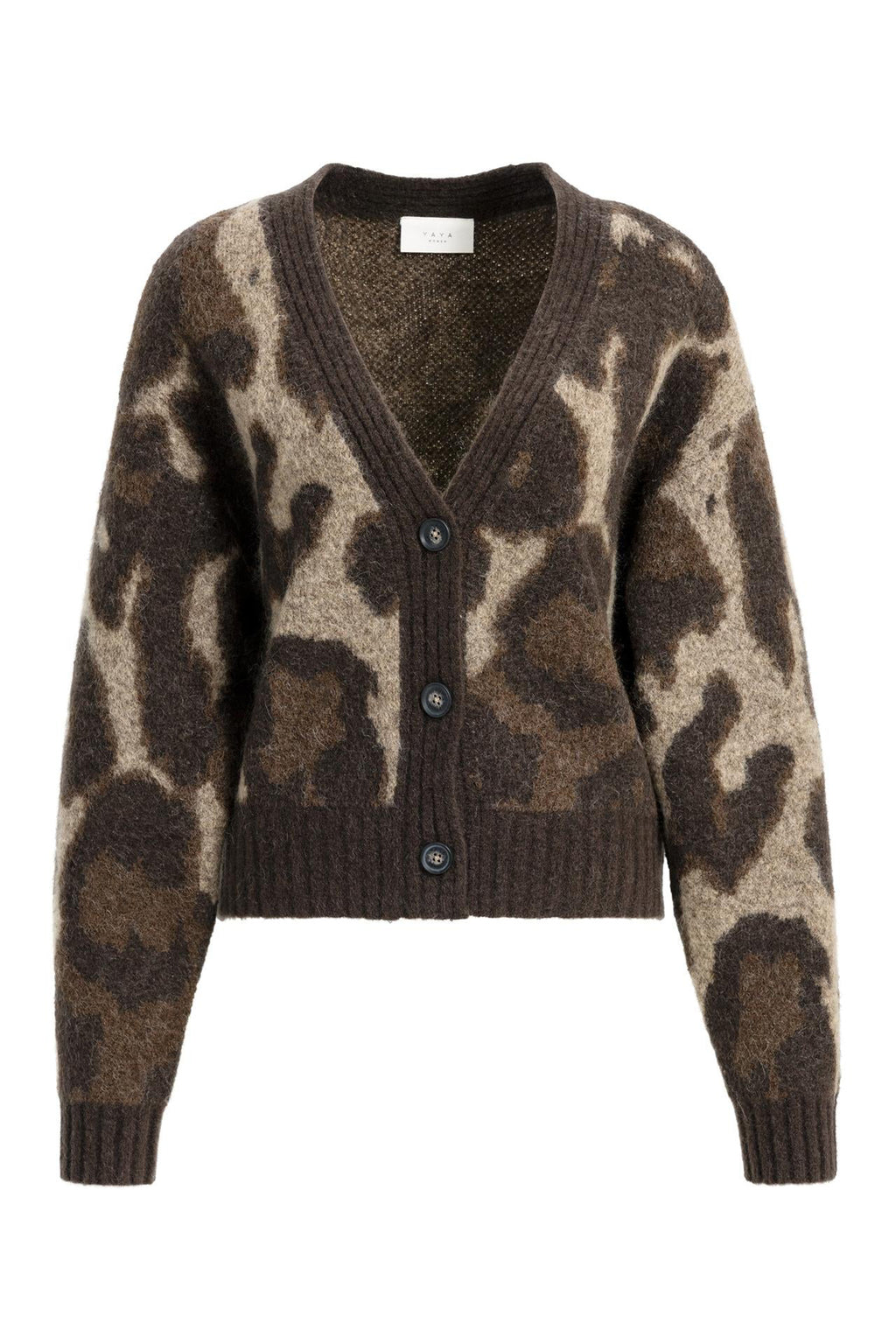Yaya Cocoa Brown Dessin Wool Batwing Cardigan 01-010182-610, front packshot