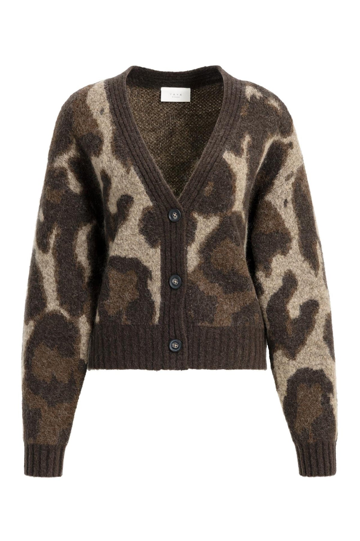 Yaya Cocoa Brown Dessin Wool Batwing Cardigan 01-010182-610, front packshot