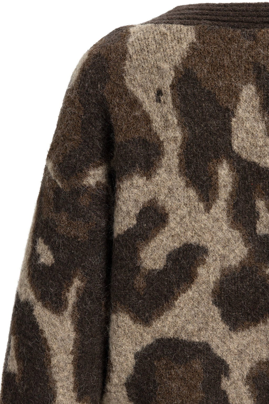 Yaya Cocoa Brown Dessin Wool Batwing Cardigan 01-010182-610, leopard knit close-up