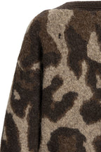 Yaya Cocoa Brown Dessin Wool Batwing Cardigan 01-010182-610, leopard knit close-up
