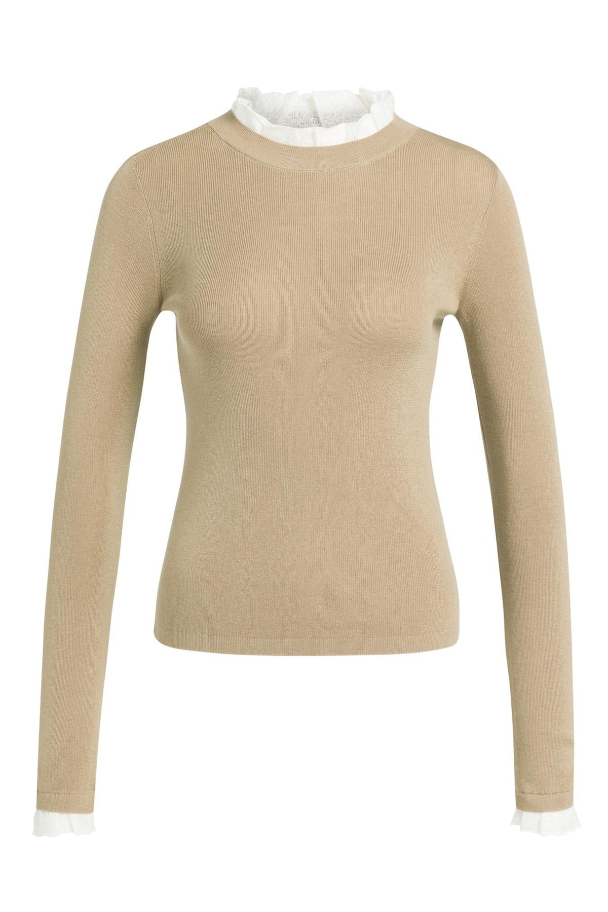 Yaya Cornstalk Brown Ruffle Rib Jumper 01-000626-609, front packshot