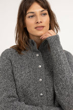 Yaya Dark Anthracite Melange Button Cardigan 01-010179-610, close-up on model