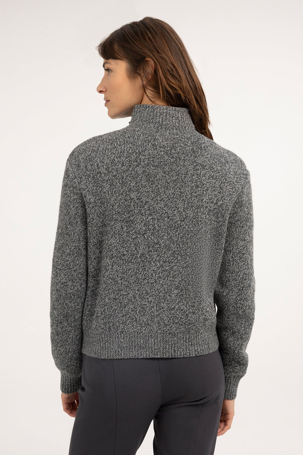 Yaya Dark Anthracite Melange Button Cardigan 01-010179-610, back view on model