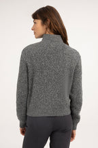 Yaya Dark Anthracite Melange Button Cardigan 01-010179-610, back view on model