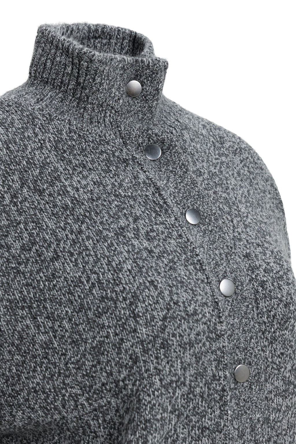 Yaya Dark Anthracite Melange Button Cardigan 01-010179-610, stand collar and snap button detail