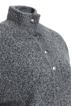 Yaya Dark Anthracite Melange Button Cardigan 01-010179-610, stand collar and snap button detail