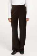 Yaya Delicioso Brown Wide Leg Trousers 01-309292-610, front view on model