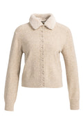 Yaya Light Beige Melange Detachable Collar Cardigan 01-010185-610, front view with faux fur collar