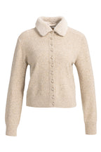 Yaya Light Beige Melange Detachable Collar Cardigan 01-010185-610, front view with faux fur collar