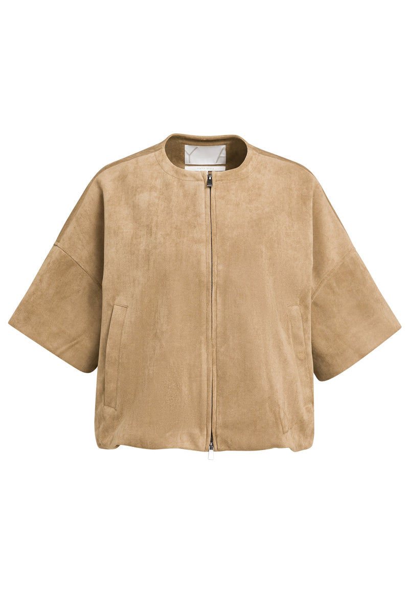 Yaya Otter Brown Suedine Jacket 02-009081-608, front packshot