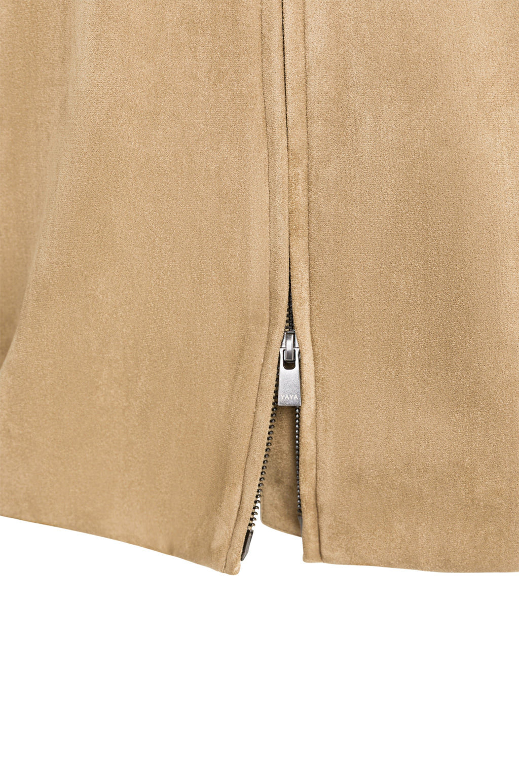 Yaya Otter Brown Suedine Jacket 02-009081-608, zip detail
