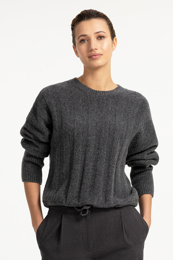Yaya Slate Black Brown Melange Batwing Jumper 01-000631-609, front view on model