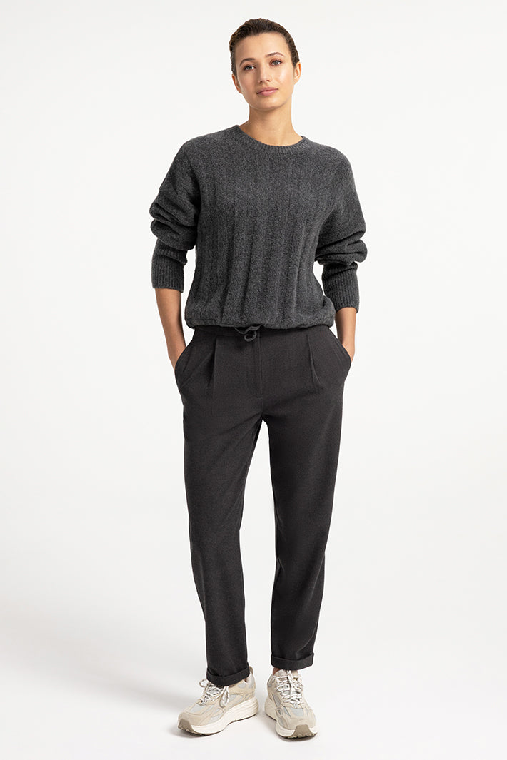 Yaya Slate Black Brown Melange Batwing Jumper 01-000631-609, full length view on model