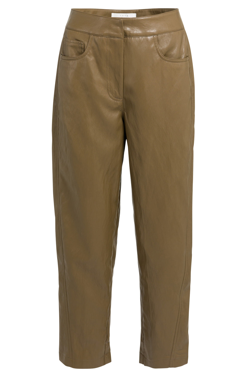 Yaya Teak Brown Faux Leather Trousers 01-309289-608, front packshot