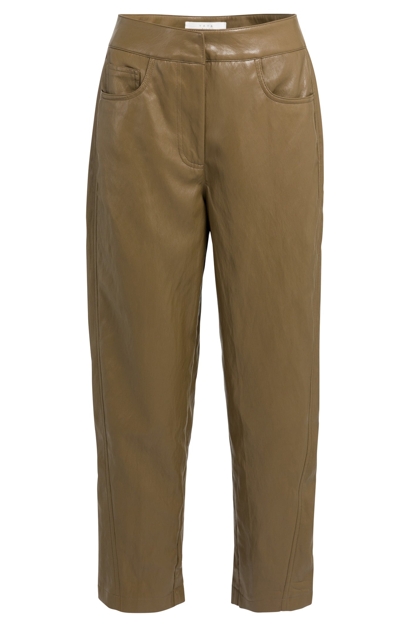 Yaya Teak Brown Faux Leather Trousers 01-309289-608, front packshot