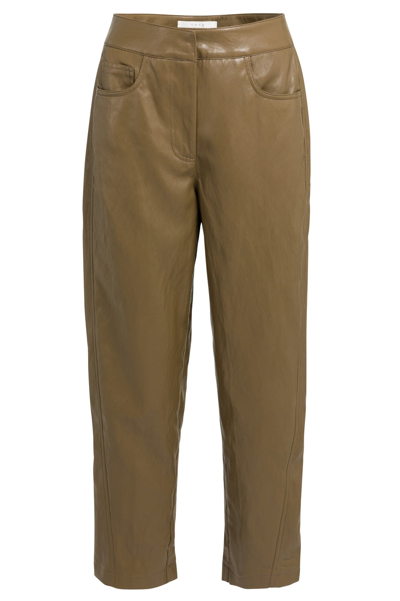 Yaya Teak Brown Faux Leather Trousers 01-309289-608, front packshot