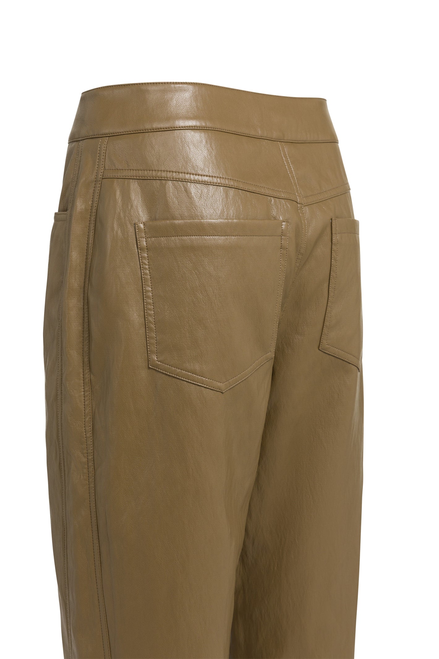Yaya Teak Brown Faux Leather Trousers 01-309289-608, pocket detail