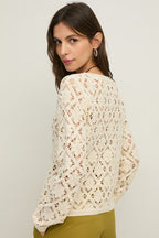 Yerse 44548 Ecru Cream Cotton Mix Crochet Knit Cardigan