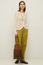 Yerse 44548 Ecru Cream Cotton Mix Crochet Knit Cardigan