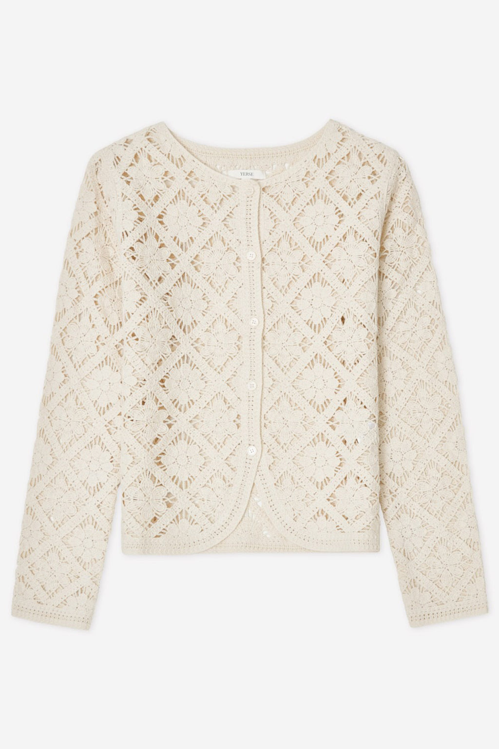 Yerse 44548 Ecru Cream Cotton Mix Crochet Knit Cardigan