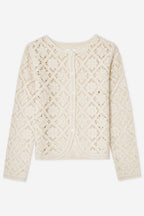 Yerse 44548 Ecru Cream Cotton Mix Crochet Knit Cardigan