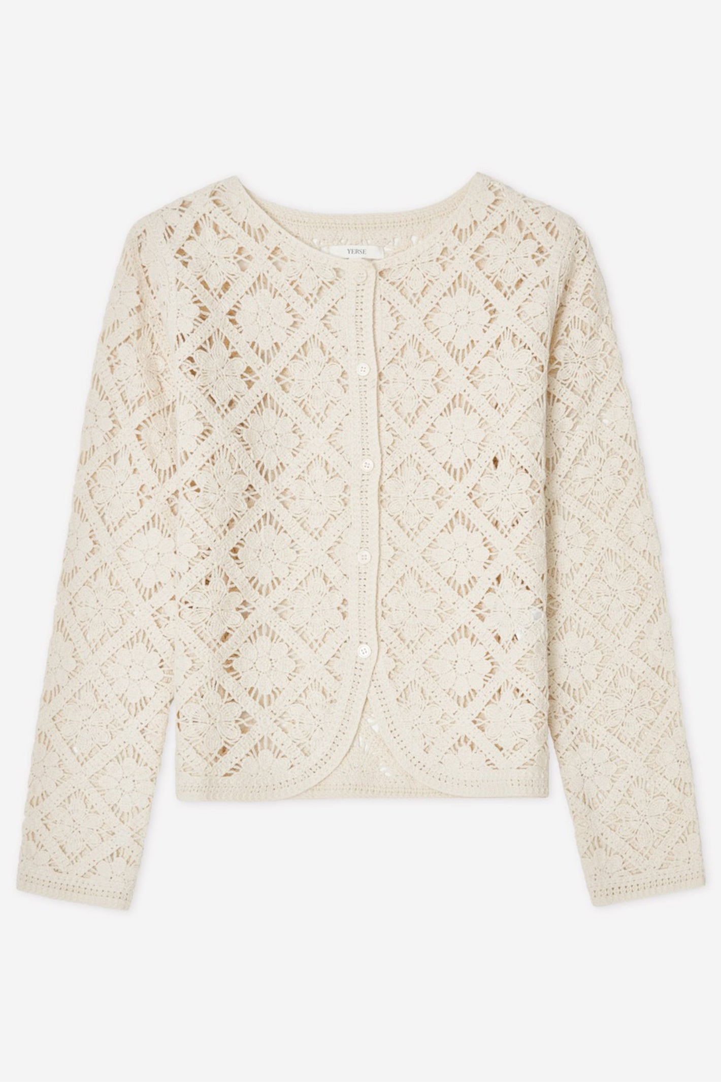Yerse 44548 Ecru Cream Cotton Mix Crochet Knit Cardigan