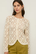 Yerse 44548 Ecru Cream Cotton Mix Crochet Knit Cardigan