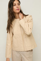 Yerse 44809 Ecru Cream Collarless Leather Jacket