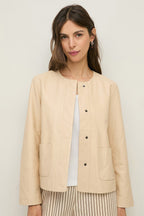 Yerse 44809 Ecru Cream Collarless Leather Jacket