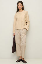 Yerse 44809 Ecru Cream Collarless Leather Jacket