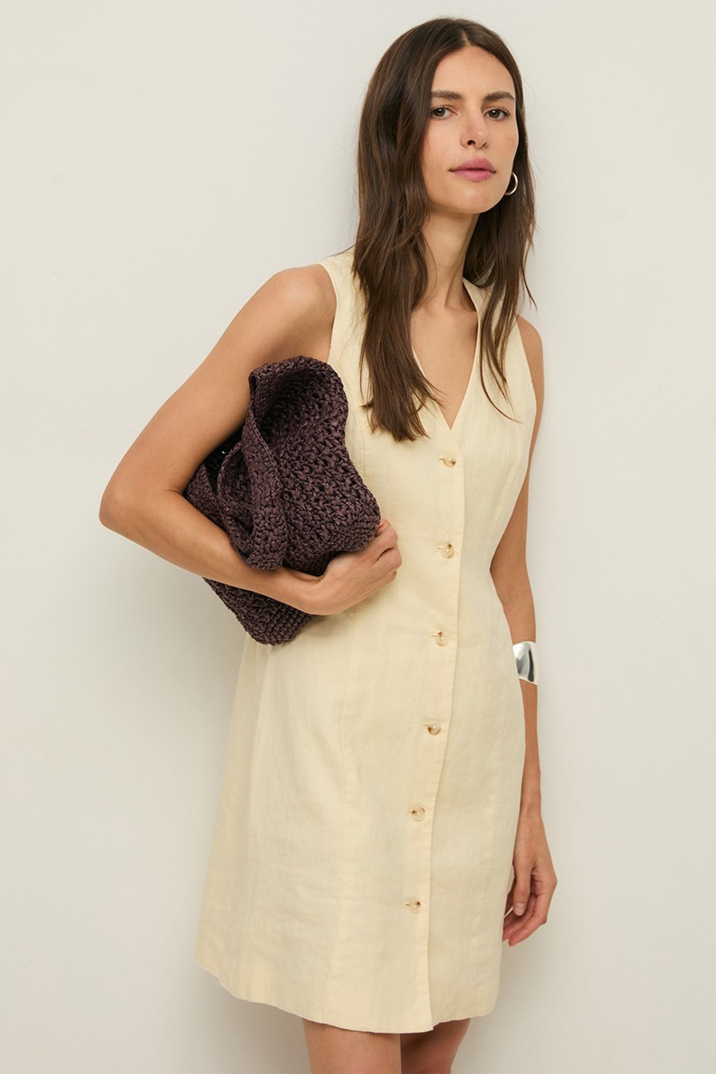 Yerse 44853 Ecru Cream Sleeveless Linen Dress