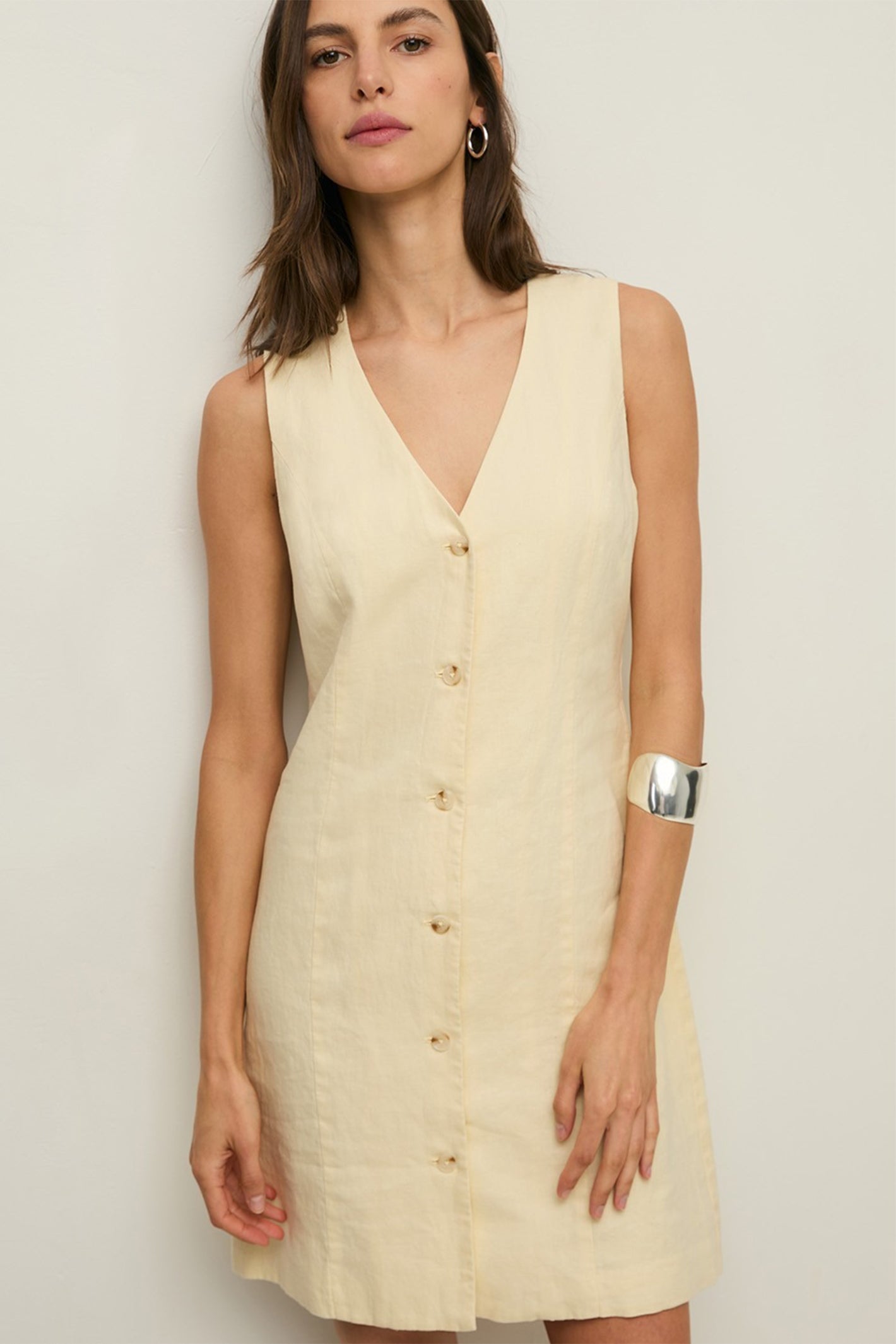 Yerse 44853 Ecru Cream Sleeveless Linen Dress