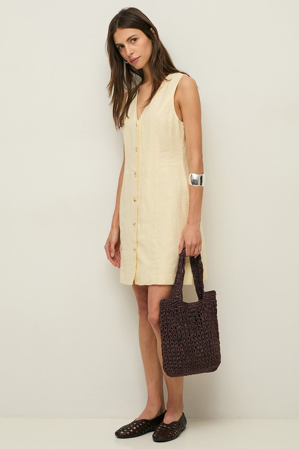 Yerse 44853 Ecru Cream Sleeveless Linen Dress