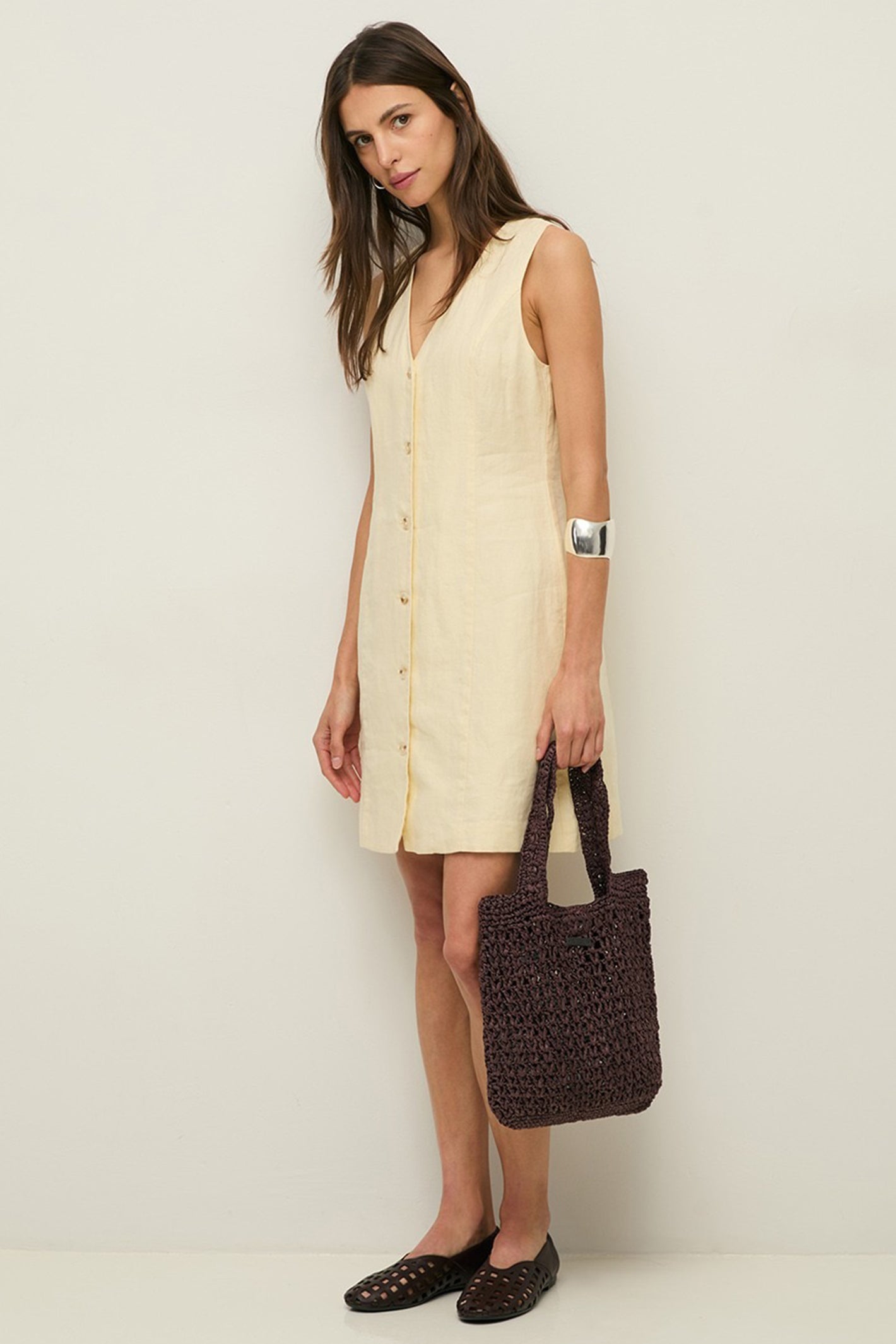 Yerse 44853 Ecru Cream Sleeveless Linen Dress