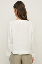 Yerse 44854 White Hemp Round Neck Blouse