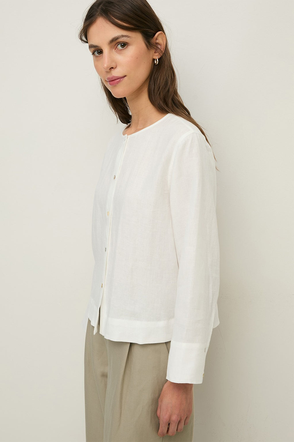 Yerse 44854 White Hemp Round Neck Blouse